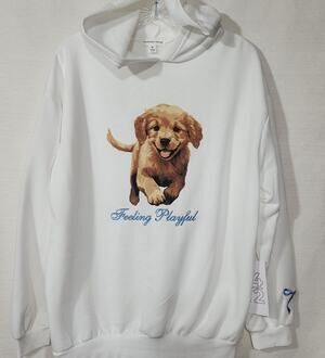 Puppy ''Feeling playful'' women's white hoodie medium